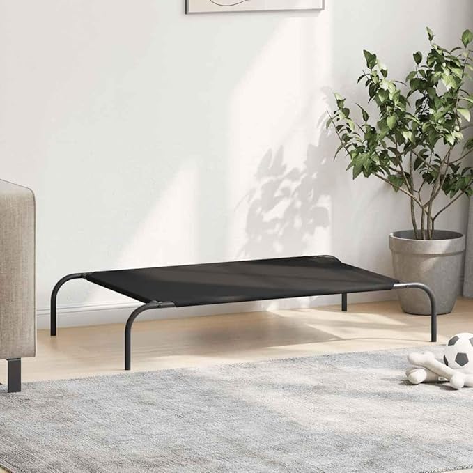 Elevated Dog Bed, Medium Size Raised Pet Cot with Breathable Oxford Fabric and Heavy Duty Powder-Coated Steel Frame for Indoor Outdoor Use, Black