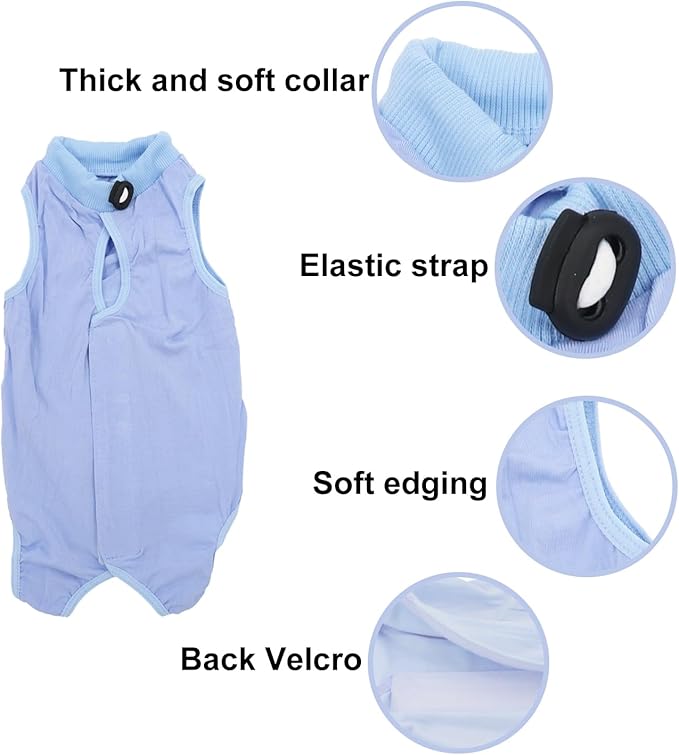 Cat Recovery Suit, Surgical Recovery Clothes for Abdominal Wound or Skin Disease, Cats Onesie After Surgery and Spay, E-Collar Alternative Pajama Suit (Blue, Large)
