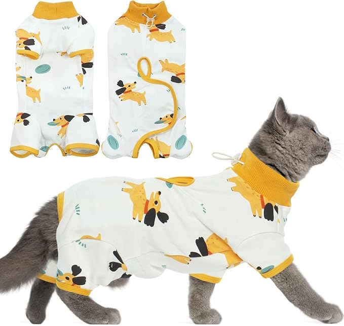 DENTRUN Cat Surgery Recovery Suit Female Male Soft Onesie, Kitten Surgical Collar Cone Alternative Shirt, Abdominal Wounds Anti-Licking Pajama for Small Pets Spay, Cat Body Suit Post Surgery