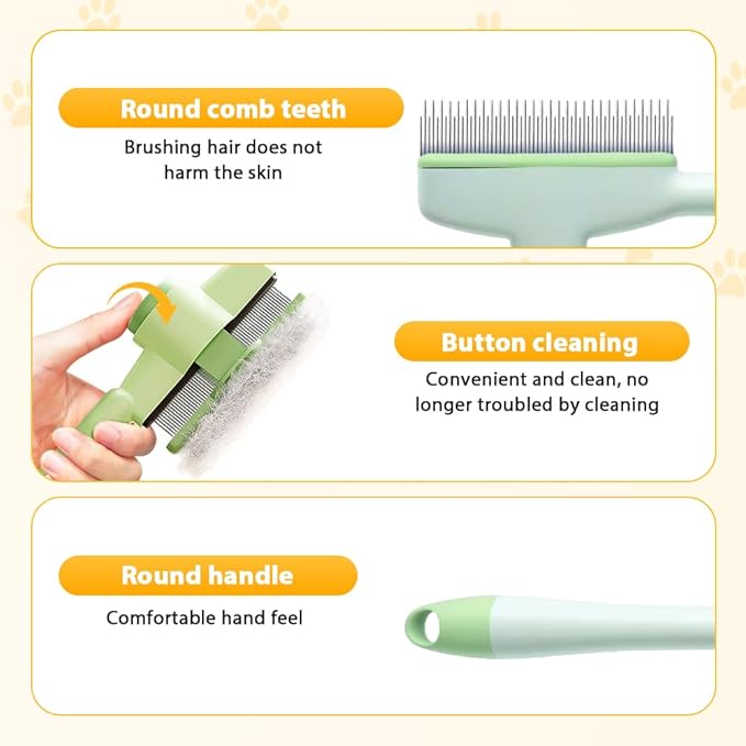 Pet Hair Removal Comb, 2025 New Flea Comb, Multifunctional Grooming Brush for Home Use, Portable Shedding Brush for Pet Owners (Green)