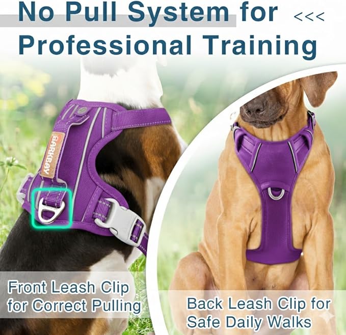 BARKBAY Dog Harness No Pull Oxford with ID Tag Pocket - Heavy Duty, Reflective, Easy Control for Large Dogs(Purple Oxford,M)