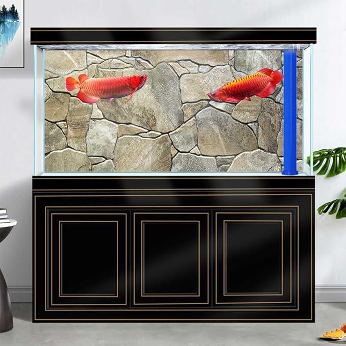 24X12IN Marble Aquarium Background, Art Marble Aquarium Background, Natural Marble Glass Terrarium Background with 8 EVA Double-Sided Tape