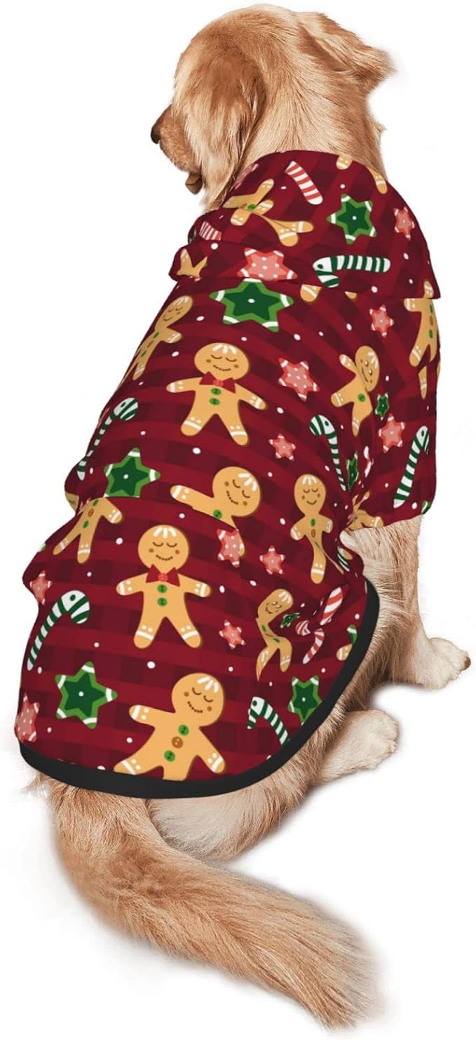 Christmas with Gingerbread Men, Candies Hoodie,Christmas Cosplay Dog Clothes with Pocket and Hat Winter Clothes Sweaters XXX-Large