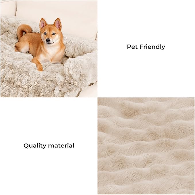 FUNNY FUZZY Pet Fluffy Fuzzy Couch Cover, Calming Washable Dog Bed Sofa Protector Pets Mat for Small Medium Dogs and Cats (Coffee,33.45 × 28.35 × 5.51 in)