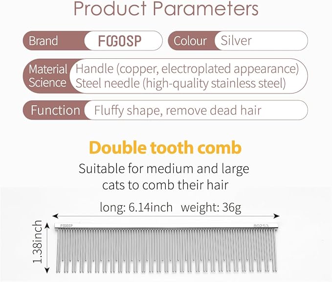 6.1" Dog Grooming Comb for Long Haired Cats & Dogs