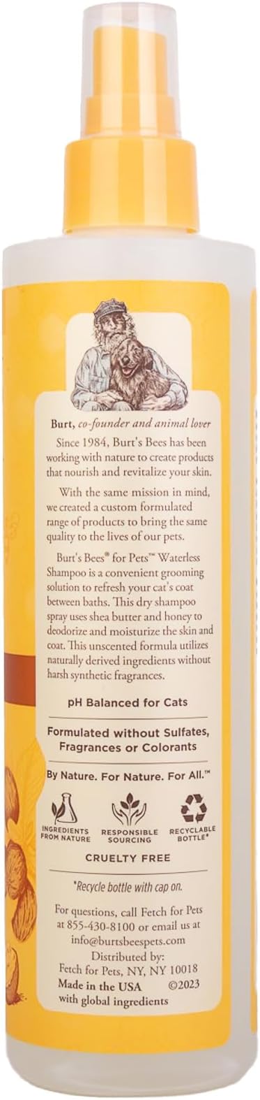 Burt's Bees for Pets Waterless Cat Grooming Spray with Shea Butter and Honey, 99.3% Natural Origin Formulas, Dry Shampoo, Kitten Supplies, 10oz