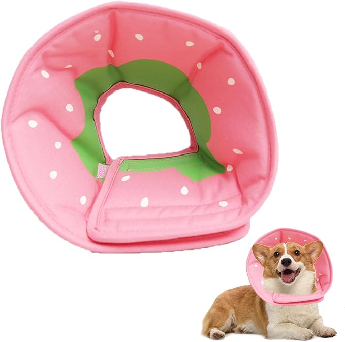 Soft Dog Cone Collar for Dogs After Surgery, Adjustable Dog Recovery Cone Collar for Medium Small Puppy Dogs and Cats to Stop Licking (Strawberry L)