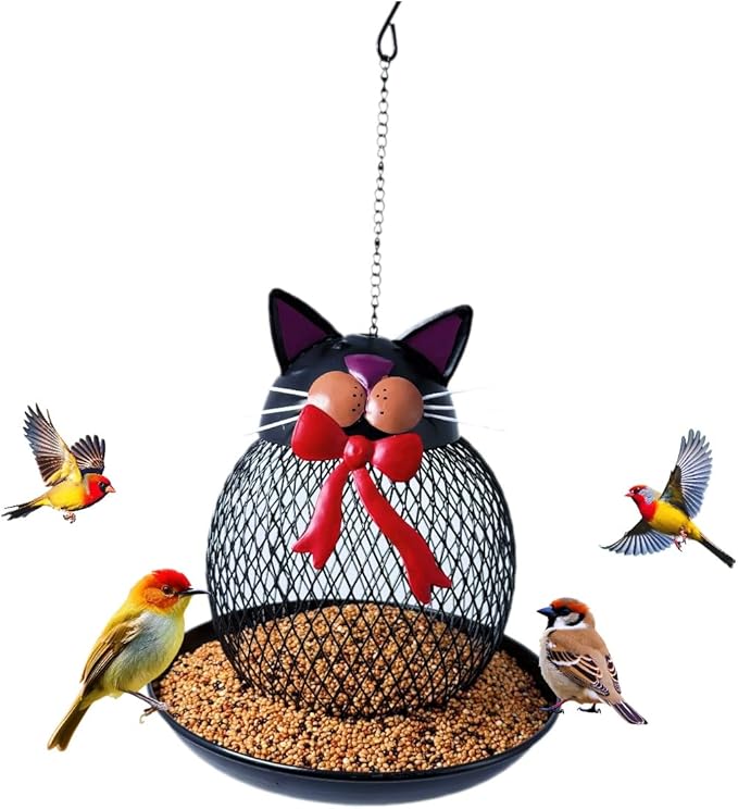 Upgraded Outdoor Bird Feeder, Squirrel-Proof Metal Wild Bird Feeder, Hanging Design, Perfect for Garden & Yard Decor, Cute Cat Shape