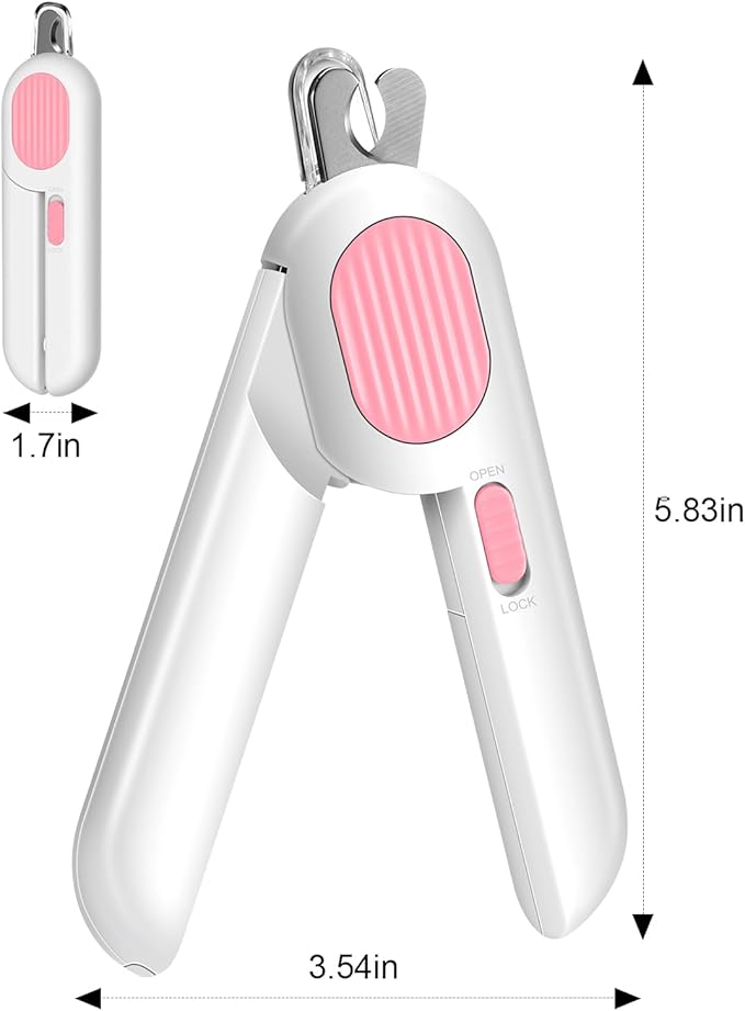 Odoland Cat Nail Clipper with LED Light and Nail File, Dog Claw Trimmer with Bright Light to Avoid Excessive Cutting - Pet Grooming Tool for Tiny Dog Cat Kitten Bunny Rabbit Pink