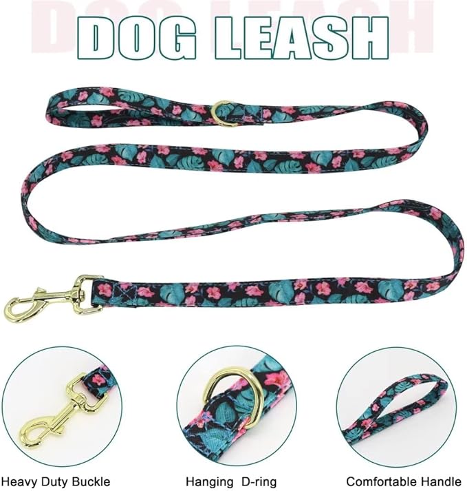 Beirui Cute Girl Dog Collars, Harnesses & Leashes Set - Adjustable Dog Collar and Leash Set with Flower - Soft Mesh Dog Vest Harness for Puppies Small Medium Dogs (Green,XS)
