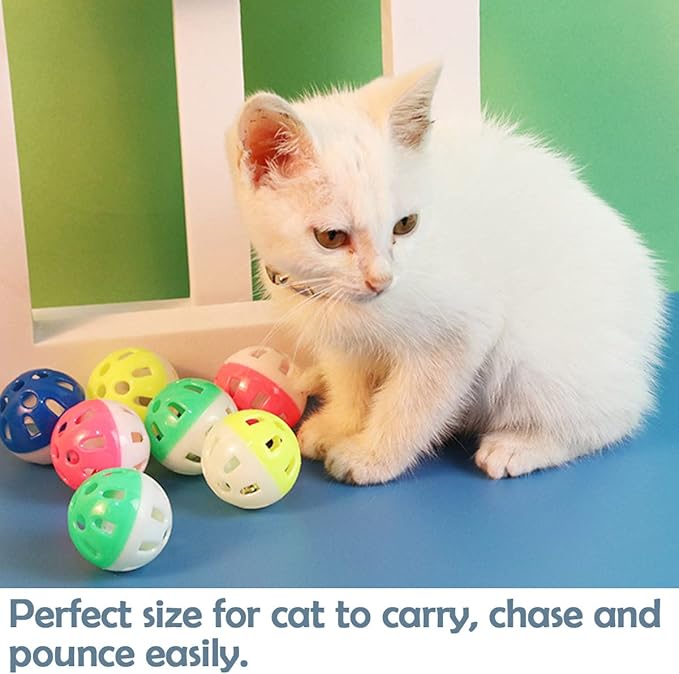 PET SHOW 20Pcs Cat Toy Balls with Bell Inside 1.57" 1.4" Plastic Kitten Chase Toys Jingle Bell Ball for Cat Indoor Training