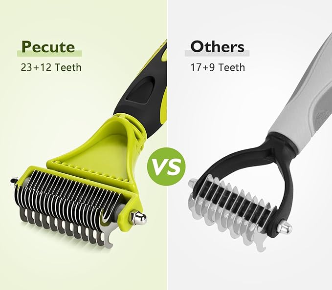 Pecute Pet Dematting Tool 2 Pack - Double Sided Undercoat Rake & Dematting Comb for Detangling Matted or Knotted Undercoat Hair, Great for Medium or Long-haired Dogs & Cats