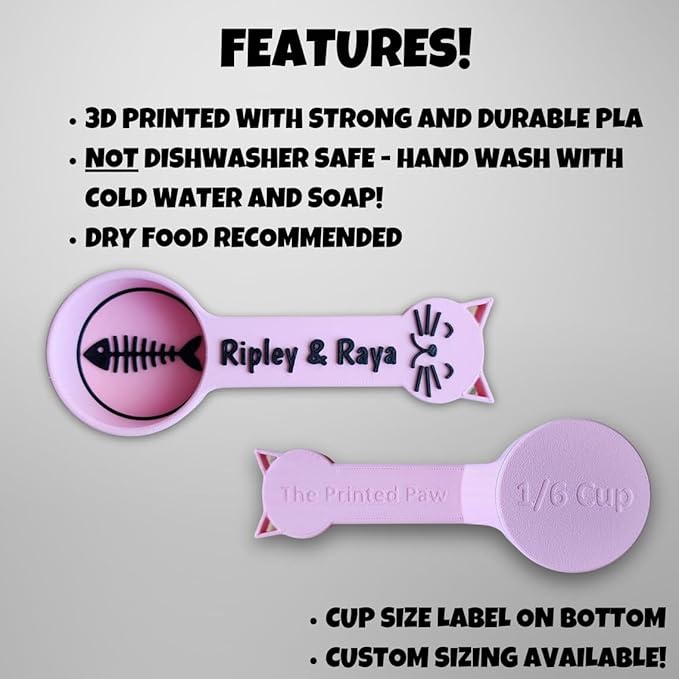 Personalized Cat Food Scoop, Cat Food Measuring Cup with Name, Kibble Scoop (8 oz - 1 cup)