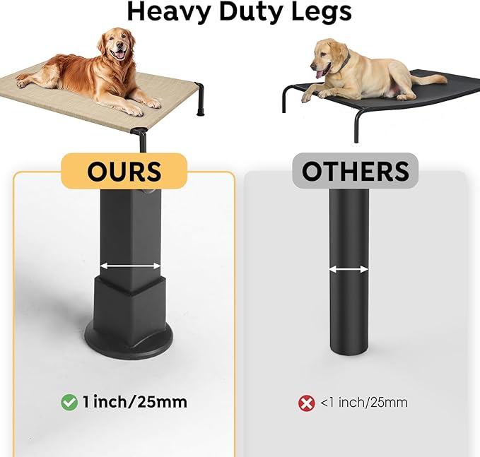 Veehoo Heavy Duty Elevated Dog Bed - Raised Dog Cot with Washable & Breathable Teslin Mesh, Non-Slip Silicon Feet, Cooling for Indoor or Outdoor, 35" x 22", Beige Coffee