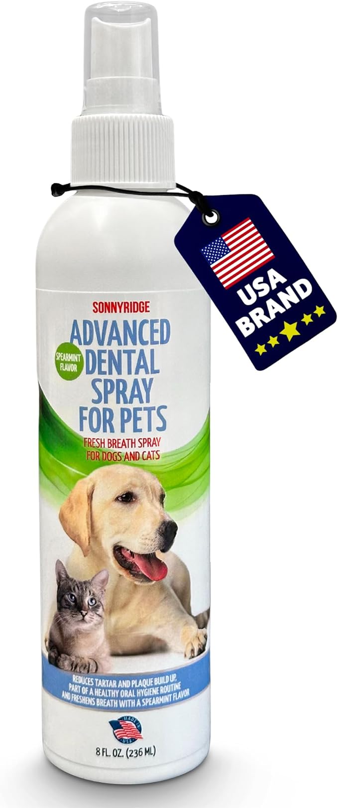 Dog Dental Spray Removes Tartar, Plaque and Freshens Breath Instantly. The Most Advanced Dental Spray for Healthy Teeth, Gums and Oral Health Care for Your Dog, Cat or Pet - 1-8 oz. Bottle