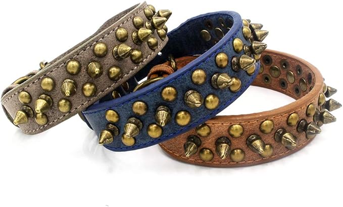 Spiked Dog Collar Soft Pu Leather Mushrooms Rivet Spike Studded Puppy Adjustable Pet Collars for Small Breeds (XS, Blue1)
