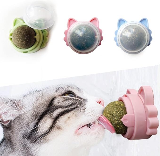 Oncpcare 3 Pack Rotatable Edible Catnip Balls for Cats Wall Cat Mints Ball Toys for Indoor Cats Cat Removal Hairball Toys Catnip Balls Treats for Kitten Kitty Playing Chewing