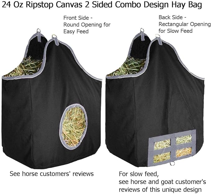 Derby Originals Large 24 OZ Canvas Horse Hay Bag 2 Sided Combo Design X Wide Gusset and 6 Month Warranty