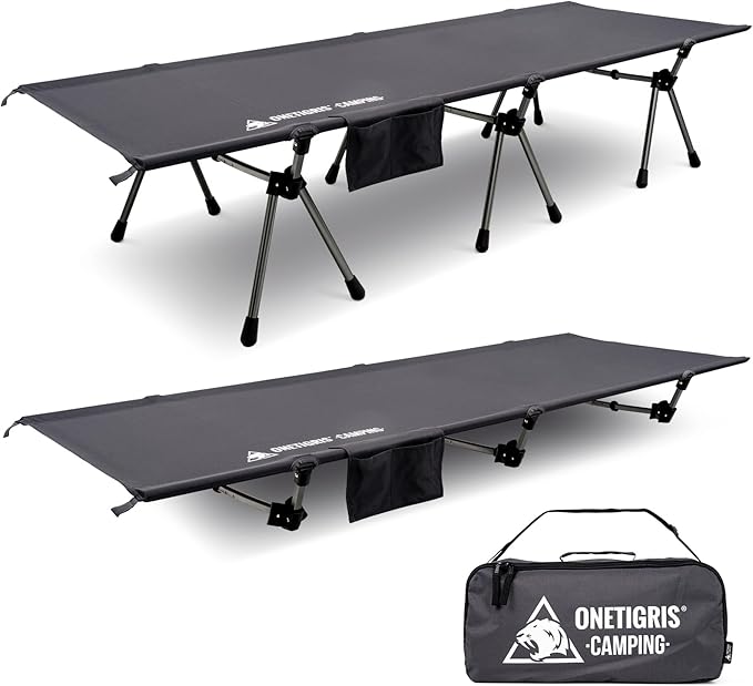 ONETIGRIS SUPRANUBIS Camping Cot, Height Adjustable with Cot Leg Extenders, Strong Support 330lbs, Lightweight Comfortable Folding Bed for Camping, Hiking, Travel, Truck, Beach, Office Nap