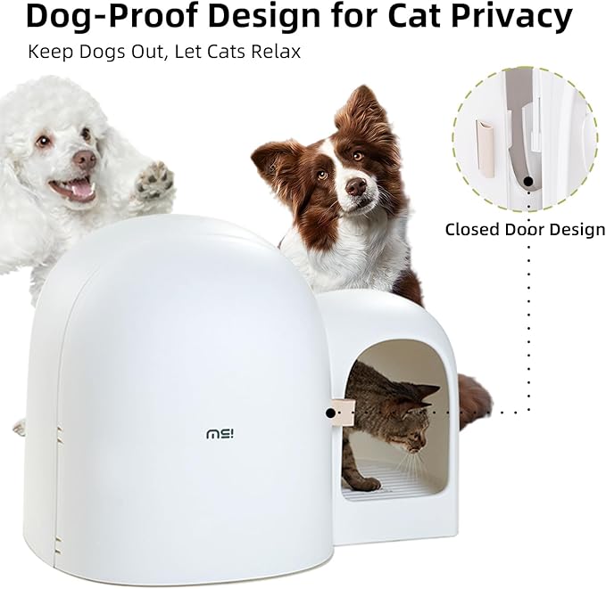 MS!MAKE SURE Cat Litter Box, Large Covered Hidden Dog Proof Closed Modern Cat Litter Box Furniture with Scoop, for Odor Control and Less Tracking, Easy to Clean,26.7"x19.6"19.6", Snow White