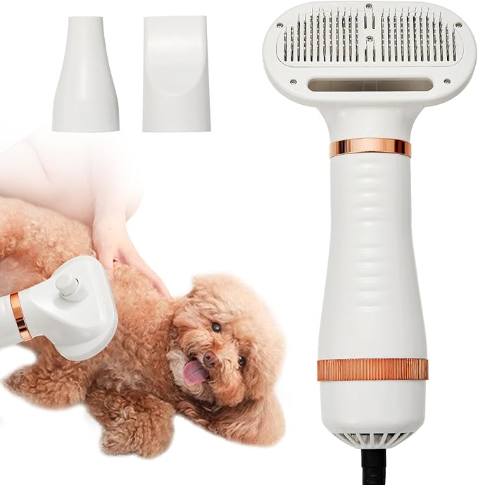 3-in-1 Pet Hair Dryer Brush for Dogs & Cats Portable, Dog Hair Blower & Slicker Brush Adjustable Temp (Low/Middle/High), Overheat Protection