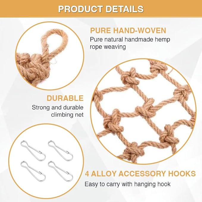 2 Packs Natural Bird Rope Net Parrot Swing Hammock for Birds Parrot Ladder Macaw Hanging Hammock Activity Toy for Rats Parakeet Cockatiel Cockatoo Conure African Grey Budgie（S 12x8inch）