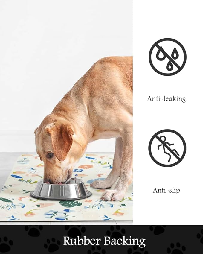 Pet Feeding Mat-Absorbent Dog Mat for Food and Water Bowl-No Stains Quick Dry Water Dispenser Mat-Dog Accessories Pet Supplies-Bowl for Messy Drinkers（LIGHTFLOWERS,17"x34"