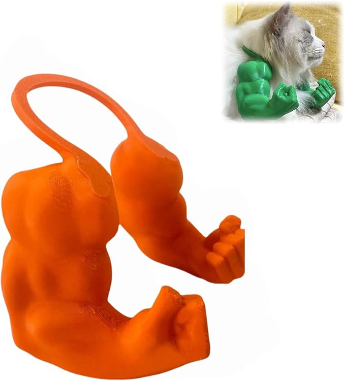 Funny Cat Muscle Arm, 3D Print Cat Neck Arm with Muscles, Funny Pet Prop Boom Arm, for Kitten Birthday Party Supplies(Orange)