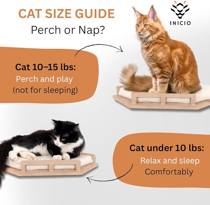 INICIO Cat Wall Shelves - Modern and Durable 3 Step Cat Furniture for Wall - Stylish Birch Floating Shelf for Cats up to 15lbs - Wooden Corner Shelves with Cushioned Perch - Natural Wood