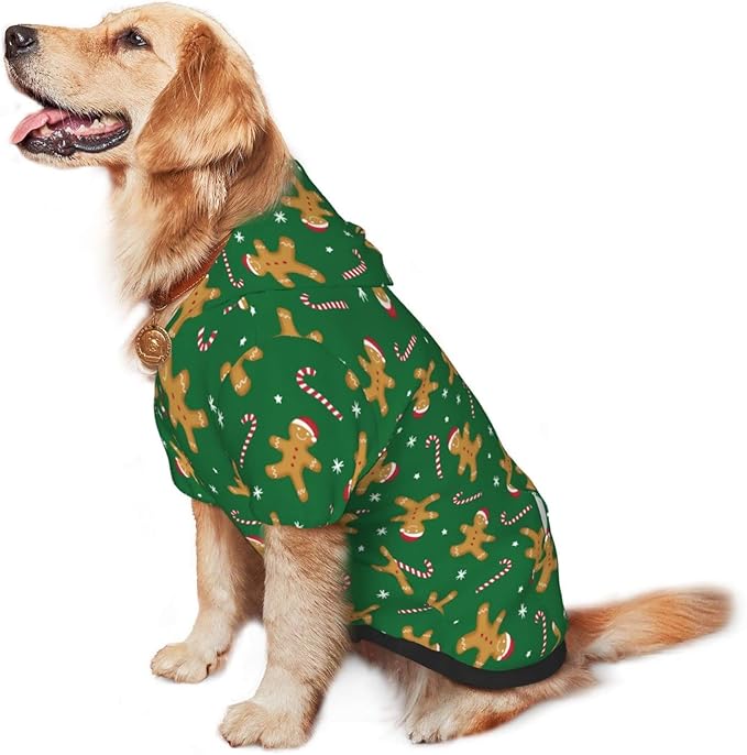 Green Christmas Gingerbread Men Candies Hoodie,Christmas Cosplay Dog Clothes with Pocket and Hat Winter Clothes Sweaters Medium