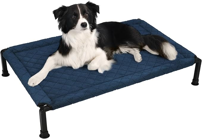 Veehoo Soft Plush Elevated Dog Bed, Raised Pet Cot with Heavy Duty Frame, Non-Slip Silicon Feet, Washable & Breathable Pet Cot for Indoor or Outdoor Use, 41" x 27", Navy Blue, CWC2432A
