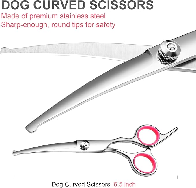Professional Dog Grooming Scissors Kit, Titanium Coated Dog Scissors for Grooming, Grooming Shears Kit for Dogs Cat At Home (Pink 5 in 1)