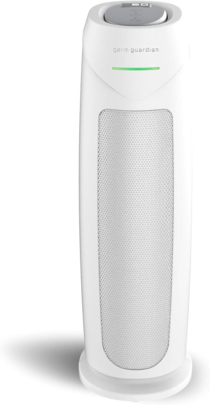 GermGuardian Air Purifier for Home, for Wildfire Smoke, Pets, Pollen, Odor, Mold Spores, Large Rooms Up to 743 Sq. Ft., with HEPA Pure Air Filter, UV-C Light, Air Quality Sensor, 22", AC4880W, White