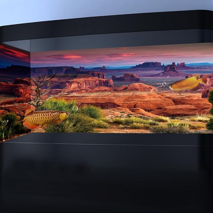72X16IN Desert Loess Rock Cactus Oasis Reptile Habitat Background, Natural Sunset Desert Themed Terrarium Background, Aquarium Background with 10 EVA Double-Sided Tape