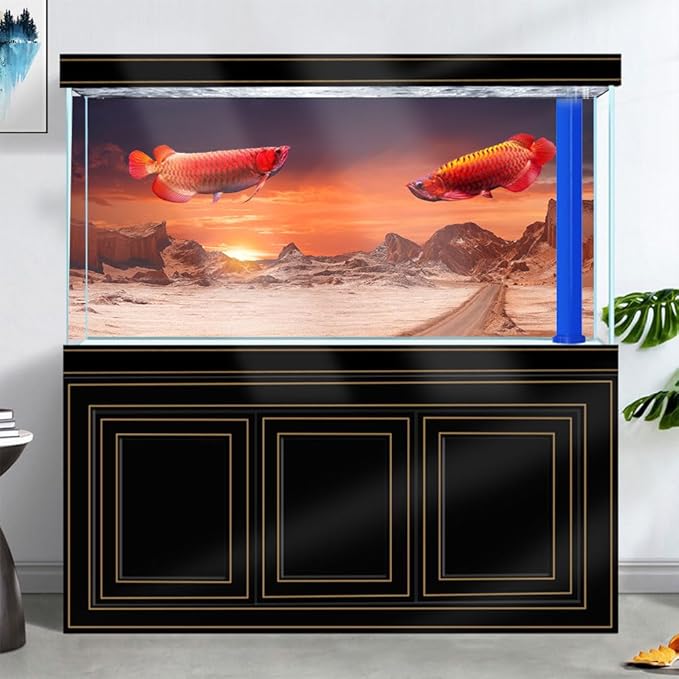 24X12IN Sun and Desert Moon Themed Reptile Habitat on Orange Durable Decorative Background, Terrarium Background with 10EVA Double-Sided Tape