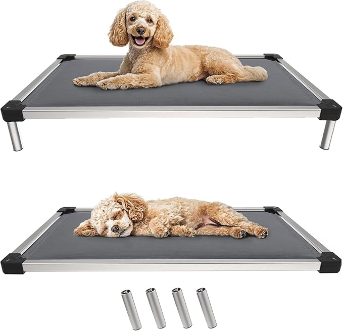 FXW TitanNest Chew-Proof Elevated Dog Bed, Raised Cot for Indoor/Outdoor/Camping Use, Durable & Washable Padded Pet Bed for Small Dogs, 35.0" L x 22.0" W x 4.5" H, Gray