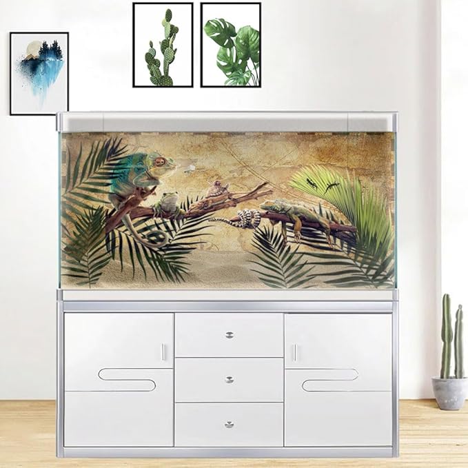24X16IN Retro Old Travel World Map Terrarium Background, Art Parchment Pirate Treasure Map Reptile Habitat Background with 10EVA Double-Sided Tape