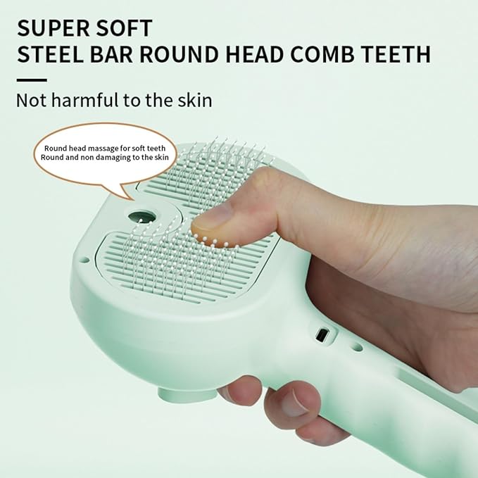 3-in-1 Steam Brush for Cats - Self Cleaning Cat Brush with Anti-Static & Shedding Control, Rechargeable Pet Grooming Tool for Long/Short Hair Cats & Dogs(Green)