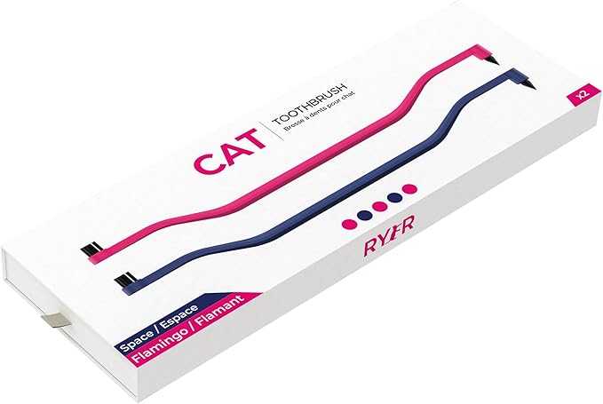 RYERCAT Set of Dual Sided Cat Toothbrushes - Kitten Toothbrush with Micro Head to fit into Kittens Mouth - Cat Dental Care Supplies Pet Toothbrush for Cats (Flamingo Pink and Space Blue)