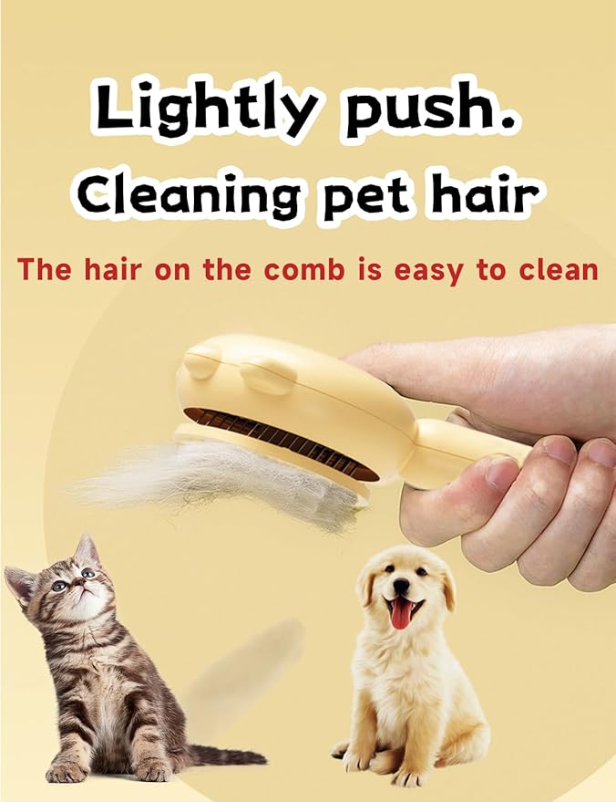 Cat Brush,Dog Brush, Pet Hair Cleaner Brush,Pet Grooming Cat Dog Brush,Pet Comb-Cat Comb for Kitten Massage Removes Loose Fur-Cat Grooming Brush Long Short Hair Cats Dogs Pet Brush (Yellow)