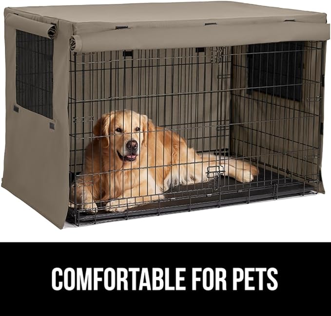 GORILLA GRIP Dog Crate Covers Compatible with Amazon Basics Dog Crates, All Sides Open, Privacy Cover Fits 42" Wire Kennel, Breathable Mesh Windows, Light Reducing Puppy Training Cage Topper, Taupe