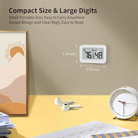 DOOMAY Mini Hygrometer Indoor Thermometer, Digital Humidity Gauge with Celsius Fahrenheit Switch Button,Humidity Meter Temperature Monitor for Babyroom Cellar Reptile Incubator Closet (4, White, 5 CM)