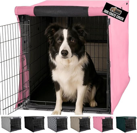 GORILLA GRIP Dog Crate Covers Compatible with Amazon Basics Dog Crates, All Sides Open, Privacy Cover Fits 36" Wire Kennel, Breathable Mesh Windows, Light Reducing Puppy Training Cage Topper, Pink