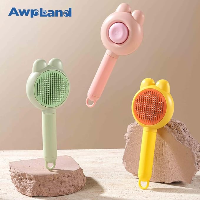 Cat Brush for Short or Long Haired Cats Dogs Rabbits, Cute Dog Brush with Release Button for Massage and Removes Loose Fur