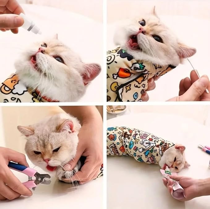 Magic Cat Wrap for Cutting Nails & Grooming, Self Adherent Fabric Wrap for Cats, Multi Functional Pet Grooming Towel Blanket, Wrap Snug and Groom for Cats, 21.7 in, Under 11 Ibs