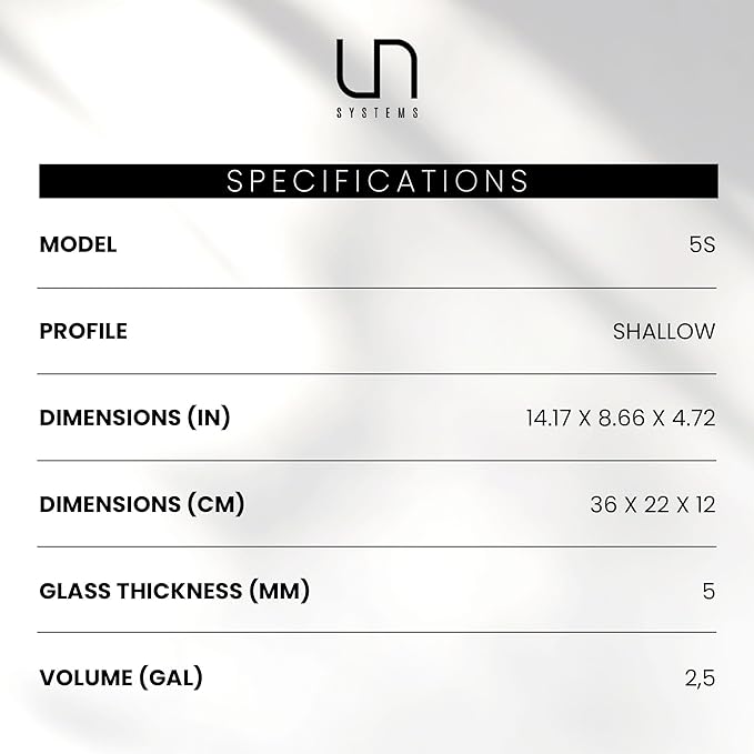 Ultum Nature Systems Ultra Clear Rimless Aquarium - Low Iron Glass Fish Tank with 45° Mitered Edges, 5mm-12mm Thick, Leveling Mat Included (5S, Shallow, 2 Gallon)