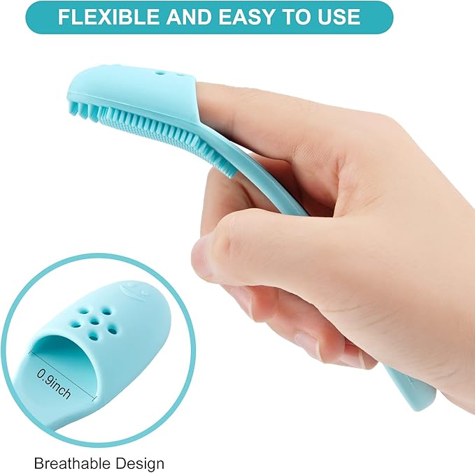 Coomazy Dog Finger Toothbrush, Dog Tooth Brushing Kit with Food Grade Silicone, Easily Clean Teeth Dirt, Suitable for Medium and Large Dogs, 2-Packs, Blue+Pink