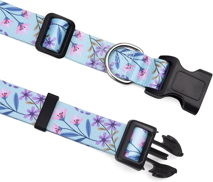 Dog Collar with Bohemia Floral Tribal Geometric Patterns - Soft Ethnic Style Collar Adjustable for Small Medium Large Dogs(Floral Purple,M)
