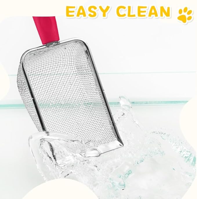 Cat Litter Scoop,Sturdy Litter Cleaner Corner Shovel,Stainless Steel Mesh Litter Shovel,Easy to Clean Reptile Terrarium Sand Waste,Beach Shovel(Red)
