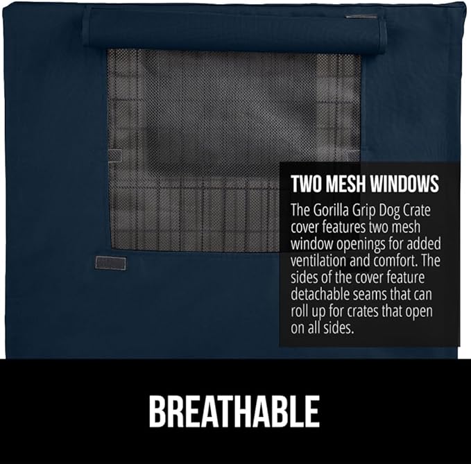 GORILLA GRIP Dog Crate Covers Compatible with Amazon Basics Dog Crates, All Sides Open, Privacy Cover Fits 36" Wire Kennel, Breathable Mesh Windows, Light Reducing Puppy Training Cage Topper, Navy